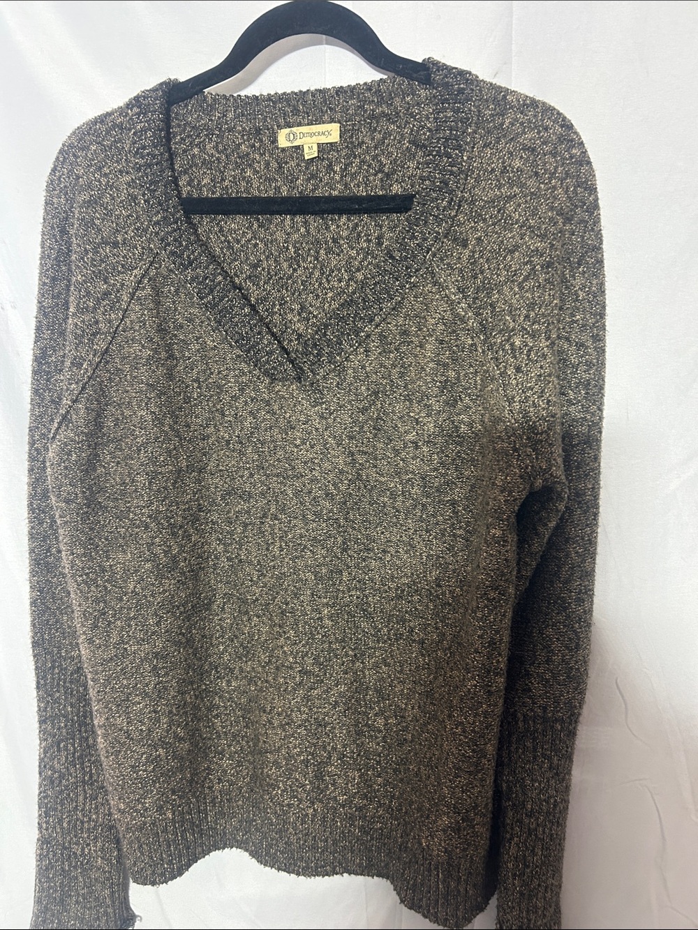 Democracy Women's Heathered Brown V-Neck Sweater
